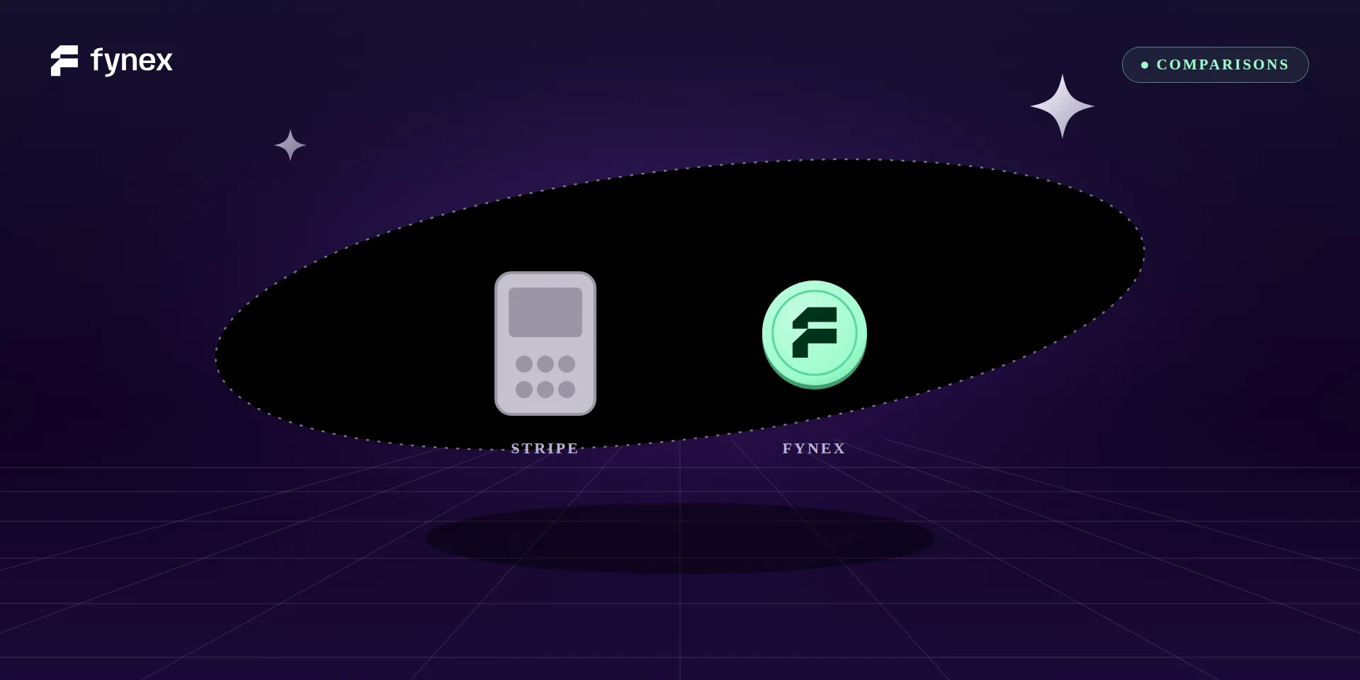 A grey payments-API terminal beside the mint Fynex coin.